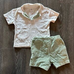 Baby Boy Essentials Cream Polo and Green Shorts Set